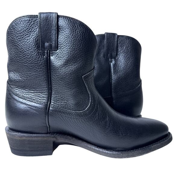 Frye Billy Short Cowboy Boots 7" Shaft Womens 8.5 Black Pebbled Leather Pull On - Picture 7 of 10